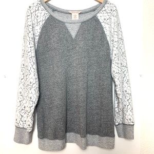 Philosophy Sweater Heather Grey White Lace PLUS SZ